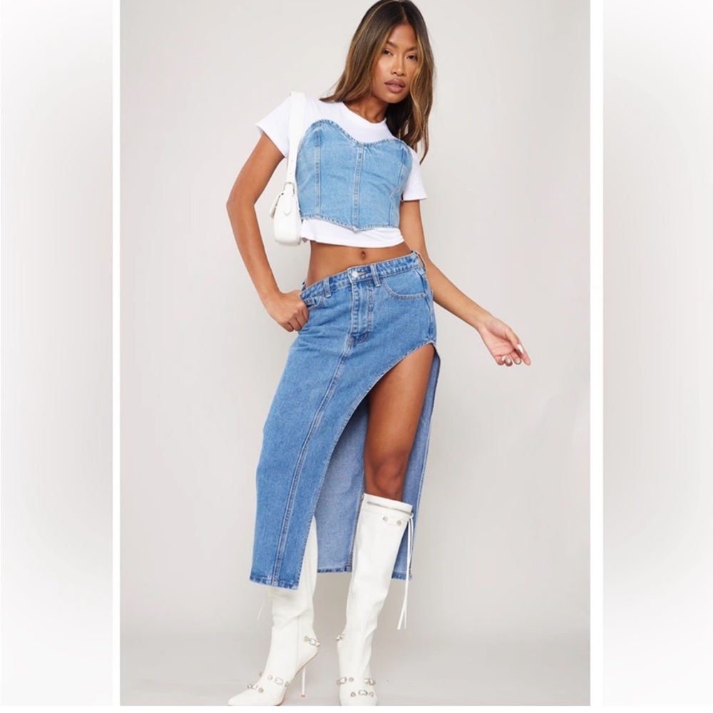 PrettyLittleThing Blue Asymmetrical Pencil Midi Skirt